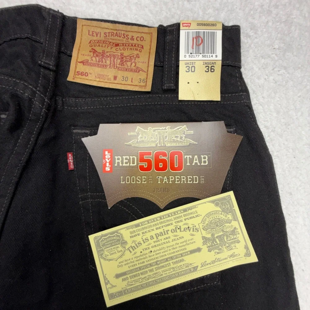 Vintage Levis 560 Mens 30x36 Black Loose Tapered Leg Jeans USA NOS NWT